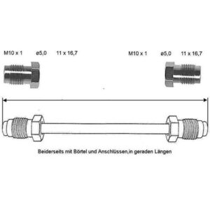 Conduite de frein 1600 mm 10 X 1 (cuivre-nickel) OJD - Réf. CN-1600A-A - Pièce adaptable