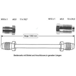 Conduite de frein 1350 mm arrière droite RBZ OJD - Réf. 1346207080 - Pièce adaptable