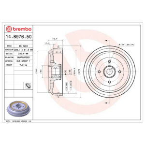 Tambour de frein arrière Brembo - Réf. 424750 - Pièce adaptable