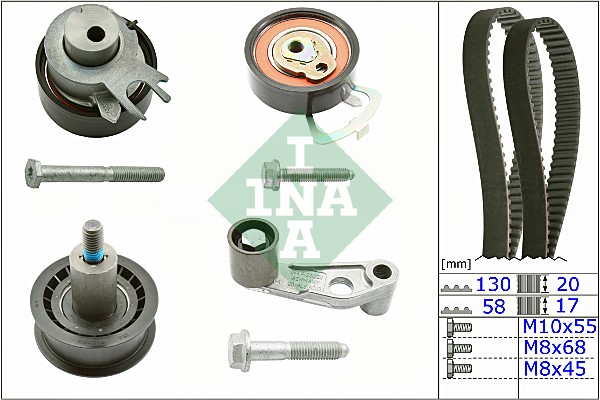 Courroie de distribution, jeu Vw Caddy III 03> 1.4 16V — Réf. INA 530 0089 10